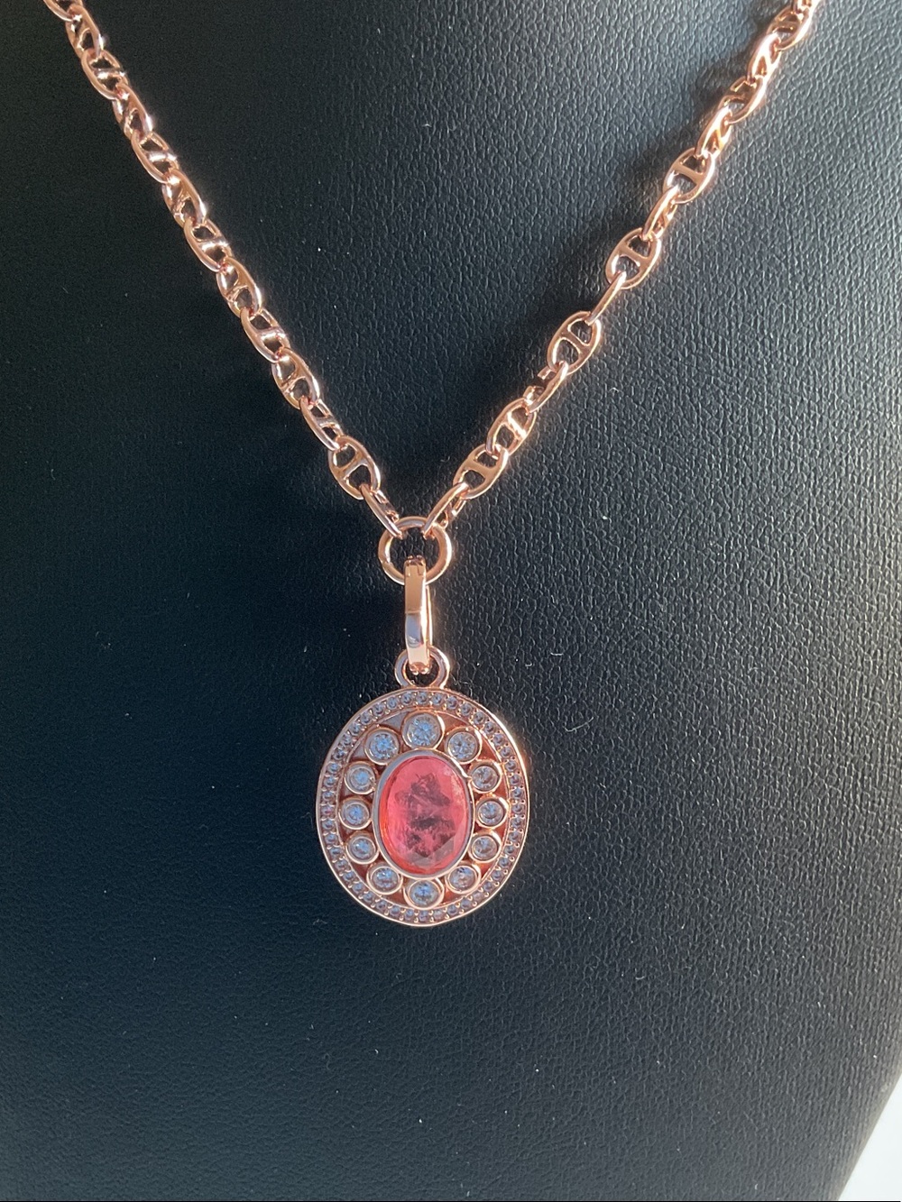 Rose Gold Pendant Necklace with Pink Center Stone